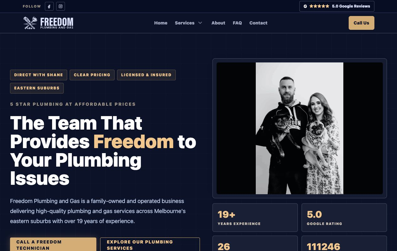 Freedom Plumbing and Gas Website Screenshot